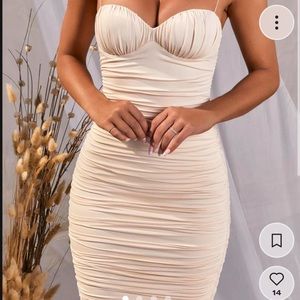 Oh Polly beige ruched dress